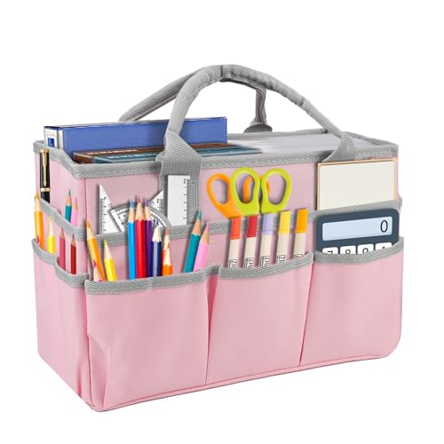 TOWEBOORY Basteltasche, Bastelorganizer-Tragetasche Kunstaufbewahrungs-Caddy mit Mehreren Fächern Kunst-Organizer Tragetasche mit Griff für Kunst, Basteln, Scrapbooking, Medizin und Bürobedarf (Rosa) von TOWEBOORY