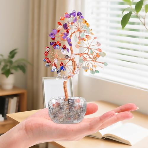 TOWEBOORY Kristalle Lebensbaum Deko, Chakra Feng Shui Baum Feng Shui Bunte Chakra Geldbau Kristallbaum Heilende Kristalle Geldbaum Baum des Lebens Kristall Bonsai Baum Dekoartikel Home Decor von TOWEBOORY