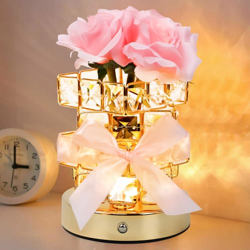TOWEBOORY Rosa Rose Nachtlicht, 3 Farben Nachtlicht USB Wiederaufladbare Touch Control Tischlampe Nachtlichts Kristall Ornament für Wohnzimmer, Schlafzimmer, Esszimmer Home Decor (B) von TOWEBOORY