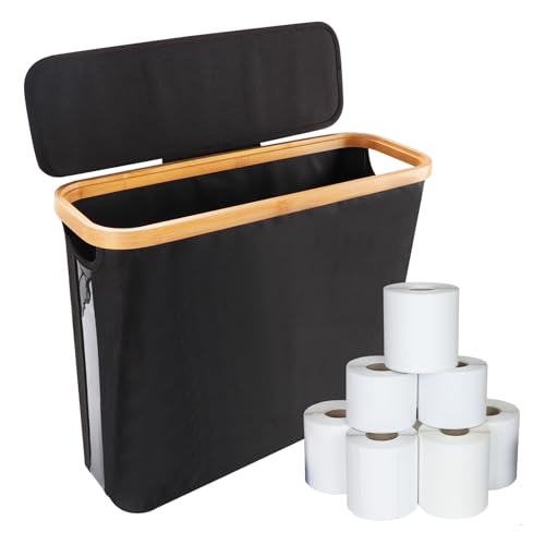 Toilettenpapier Aufbewahrung Korb mit Deckel, 3.5 * 14.5 * 35cm Faltbarer Klopapier Aufbewahrung Box Badezimmer Organizer Toilet Paper Behälter für 12-Rollen-Standard-Toilettenpapier (Schwarz) von TOWEBOORY