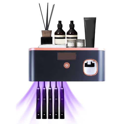 Zahnbürstenhalter, Wandmontage Zahnpastaspender UV Zahnbürstenhalter Elektrische Zahnbürste Halterung für 5 Elektrische Zahnbürsten Wiederaufladbare Zahnbürstenhalte für Badezimmer (Schwarzgold) von TOWEBOORY