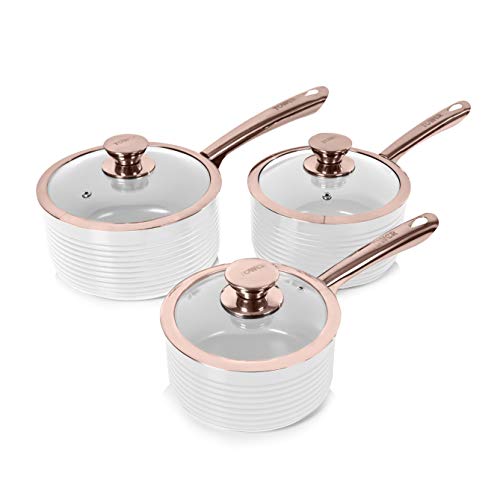 TOWER Kochtopf-Set, 5-teilig, Aluminium, White and Rose Gold, 3-Piece von TOWER