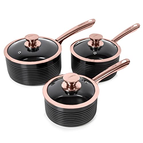 TOWER Pan Sets, Aluminium, Black and Rose Gold, 3 Stück, T800001RB von TOWER