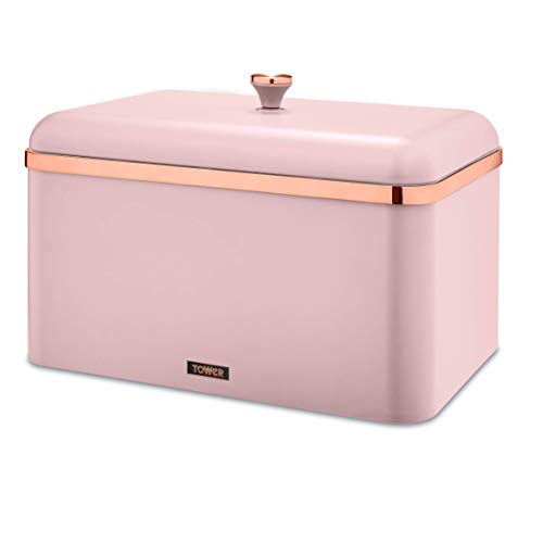 Tower Cavaletto Brotkasten T826130PNK aus robustem Karbonstahl, Rosa mit rotgoldenen Akzenten, Stahl, Rose, Bread Bin von TOWER