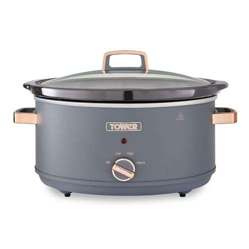 Tower T16043GRY Cavaletto 6,5 Liter Schongarer mit 3 Wärmestufen, Cool Touch Griffe, Grau und Roségold von TOWER