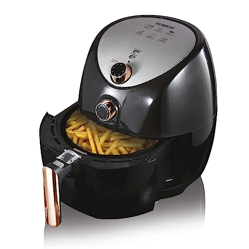 Tower T17021RG Heißluftfritteuse für die Ganze Familie mit Schneller Luftzirkulation - Manuell - 60-Minuten-Timer - Airfryer 4,3 l - 1500W - Schwarz & Rosé-Gold von TOWER