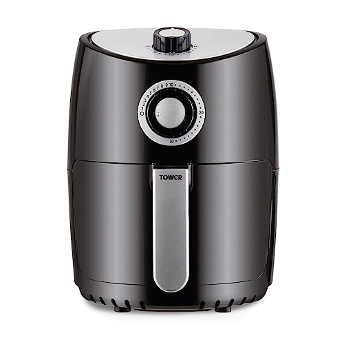 Tower T17023 Vortx Heißluftfritteuse für die Ganze Familie mit Schneller Luftzirkulation - 30-Minuten-Timer - Airfryer Heißluftfritteuse Klein 2,2 l - Schwarz von TOWER