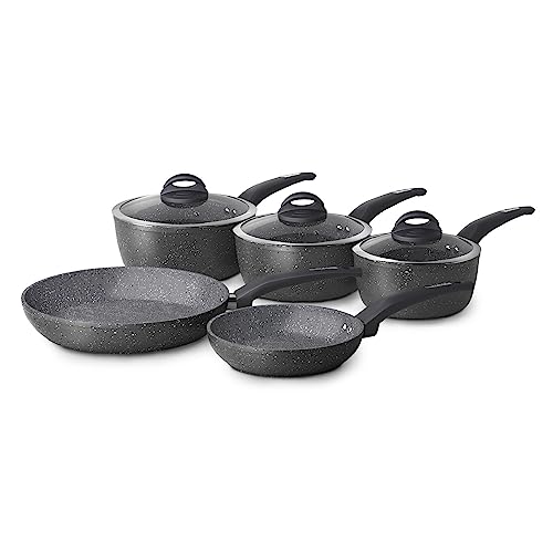 Tower T81276 Cerastone Geschmiedetes 5-tlg Topfset & Pfannenset mit Antihaftbeschichtung und Soft Touch Griffen - 18/20/22cm Kochtöpfe & 20/28cm Pfannen - Bratpfannen & Topfset Beschichtet - Graphit von TOWER