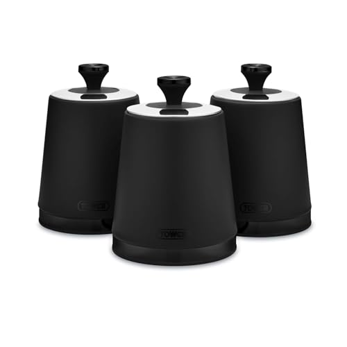 Tower T826137BLK Sera Set mit 3 Kanistern, schwarz mit geräucherten Rändern, Edelstahl von TOWER