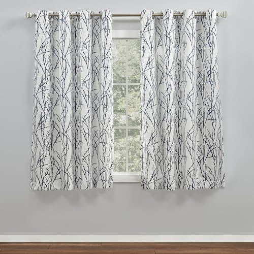 TOWN & COUNTRY BASICS Sohome Vorhänge aus Weide, durchscheinend, einfarbig, Leinenstruktur, Quasten, Grooment-Top, 2er-Pack, 137,2 x 160 cm, Marineblau von TOWN & COUNTRY BASICS