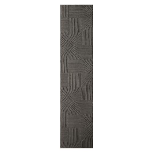 TOWN & COUNTRY EVERYDAY Stone Geo Curve Everwash® weicher Filz, maschinenwaschbar, mit Rutschfester Unterseite, geometrischer Teppich, Anthrazit, 40 x 200 cm von TOWN & COUNTRY EVERYDAY