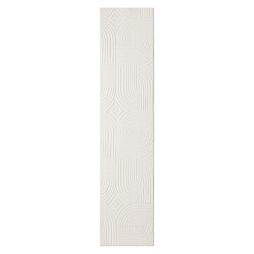 TOWN & COUNTRY EVERYDAY Stone Geo Curve Everwash® weicher Filz, maschinenwaschbar, mit Rutschfester Unterseite, geometrischer Teppich, Elfenbein, 40 x 200 cm von TOWN & COUNTRY EVERYDAY