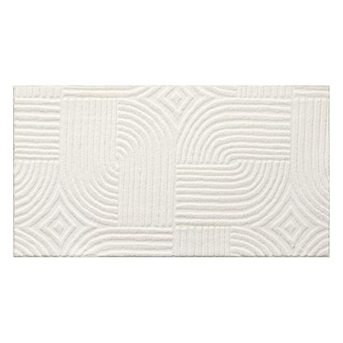 TOWN & COUNTRY EVERYDAY Stone Geo Curve Everwash® weicher Filz, maschinenwaschbar, mit Rutschfester Unterseite, geometrischer Teppich, Elfenbein, 40 x 70 cm von TOWN & COUNTRY EVERYDAY