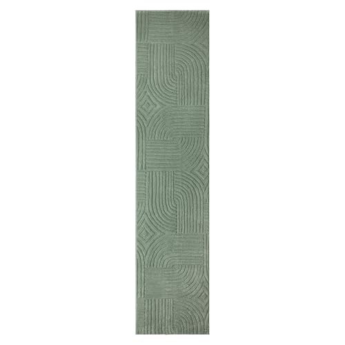 TOWN & COUNTRY EVERYDAY Stone Geo Curve Everwash® weicher Filz, maschinenwaschbar, mit Rutschfester Unterseite, geometrischer Teppich, Salbeigrün, 40 x 200 cm von TOWN & COUNTRY EVERYDAY