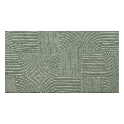 TOWN & COUNTRY EVERYDAY Stone Geo Curve Everwash® weicher Filz, maschinenwaschbar, mit Rutschfester Unterseite, geometrischer Teppich, Salbeigrün, 40 x 70 cm von TOWN & COUNTRY EVERYDAY