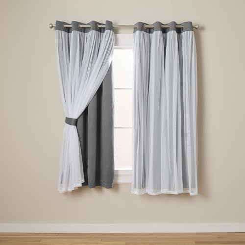 TOWN & COUNTRY LUXE Exklusive Home Curtains Catarina Vorhänge, mehrlagig, massiver Verdunkelungsvorhang und durchscheinender Fenstervorhang mit Tülloberfläche Maße: 52 x 63 cm 52x63 Black Pearl von TOWN & COUNTRY LUXE