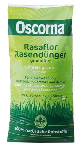 Oscorna® Rasaflor Rasendünger granuliert 25 kg - Ein biologischer Langzeitdünger. Sorgt für einen dichten, sattgrünen Rasen, verdrängt Unkraut und Moos. von TOWOOZ