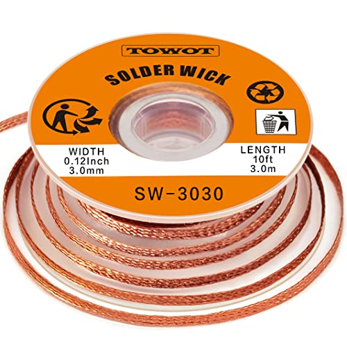 TOWOT Entlötlitze, Entlötdocht zum Entfernen des Lötzinns und zum Zerlegen elektrischer Komponenten, No-Clean Entlötlitze (3.0mm 3.0m) von TOWOT