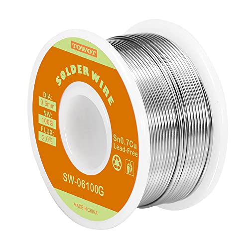TOWOT Lötzinn, Bleifreier Lötdraht mit Kolophoniumkern, Lötzinn Elektronik, Silberdraht Löten (Sn99,3% Cu0,7%/0,6mm,100g) von TOWOT