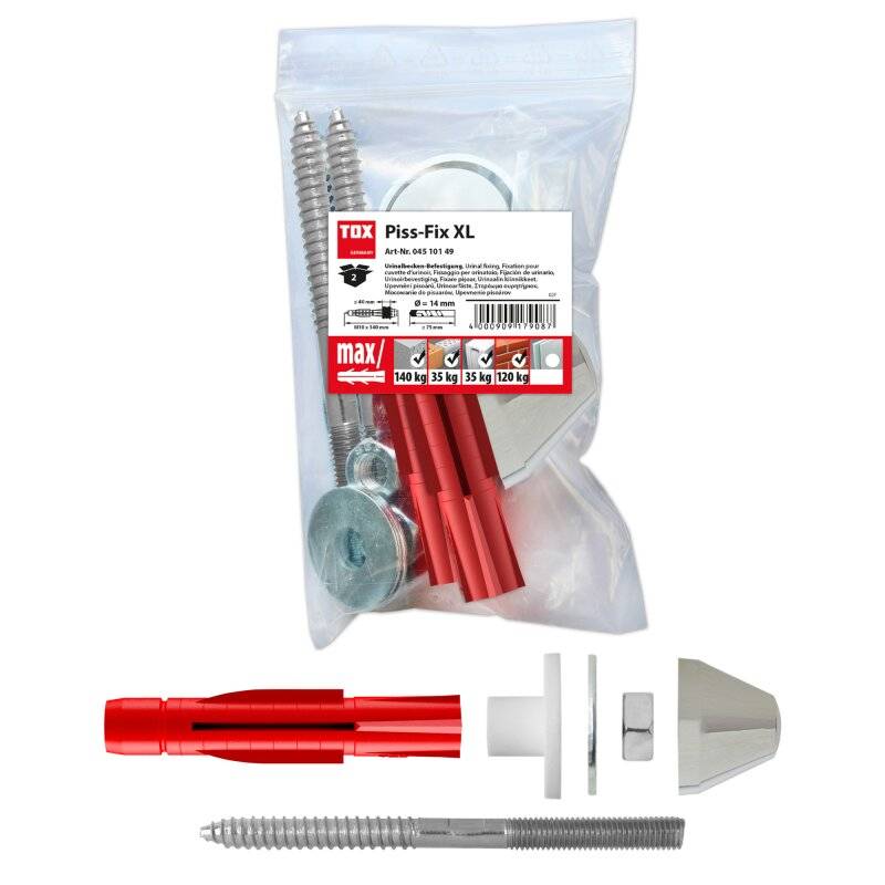 TOX Urinalbefestigung Piss-Fix XL M10 mit Dübel, Schraube und Abdeckkappen chrom - 2er Pack von TOX-DÜBEL-TECHNIK GmbH