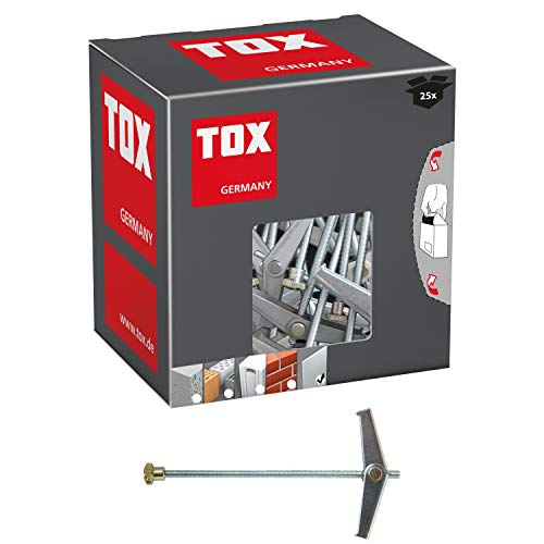 TOX Federklappdübel Spagat M6, galvanisch verzinkt, automatischer Klappdübel, bei Hohlräumen, inklusive Unterlegscheibe aus Metall + Rändelmutter, 25 Stück in der Kartonage, 024100141 von TOX