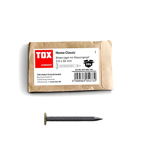 TOX Bildernagel Home Classic aus gehärtetem Stahl mit Messingkopf in recycelbarer Papierverpackung, Größe 2,0 x 50 mm, Stahlnägel für Bilder für nahezu alle Baustoffe, 20 Stk., 063600104 TOX Bildernagel Home Classic aus gehärtetem Stahl mit Messingkopf in recycelbarer Papierverpackung, Größe 2,0 x 50 mm, Stahlnägel für Bilder für nahezu alle Baustoffe, 20 Stk., 063600104 von TOX