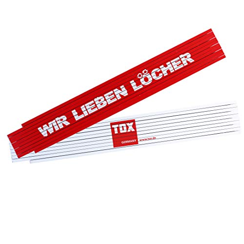TOX 09969001 Meterstab 2 mtr. rot/weiß, mit Aufdruck: wir lieben Löcher, Gliedermaßstab für Heim & Handwerker, 1 Stück Zollstock von TOX