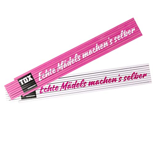 TOX 09969002 Meterstab 2 mtr. pink/weiß, mit Aufdruck Mädels machen´s selber, Gliedermaßstab für echte Powerfrauen, 1 Stück Zollstock von TOX