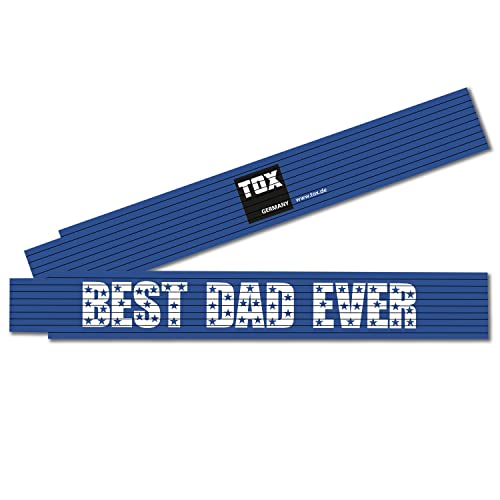 TOX 09969004/T Zollstock 2m in blau Aufdruck Best Dad Ever-Gliedermaßstab aus Buchenholz mit Winkelmessfunktion und farbigen Dezimalzahlen-Genauigkeitsklasse III-09969004/T-1 Stück Meterstab von TOX