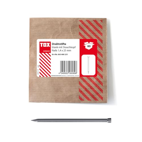 TOX 1,4x25 mm Drahtstifte Nails Stauchkopf für beinahe unsichtbare Befestigungen in Holz, blanker Stahl, 80 STK. in Einer wiederverschließbaren und umweltschonenden Papierverpackung, 063600251, Silber von TOX