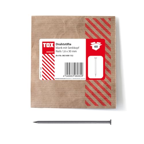TOX 1,6x30 mm Drahtstifte Nails Senkkopf für einfache Holzverbindungen und Ebene Flächen, blanker Stahl, 60 STK. in Einer wiederverschließbaren und umweltschonenden Papierverpackung, 063600152, Silber TOX 1,6x30 mm Drahtstifte Nails Senkkopf für einfache Holzverbindungen und Ebene Flächen, blanker Stahl, 60 STK. in Einer wiederverschließbaren und umweltschonenden Papierverpackung, 063600152, Silber von TOX