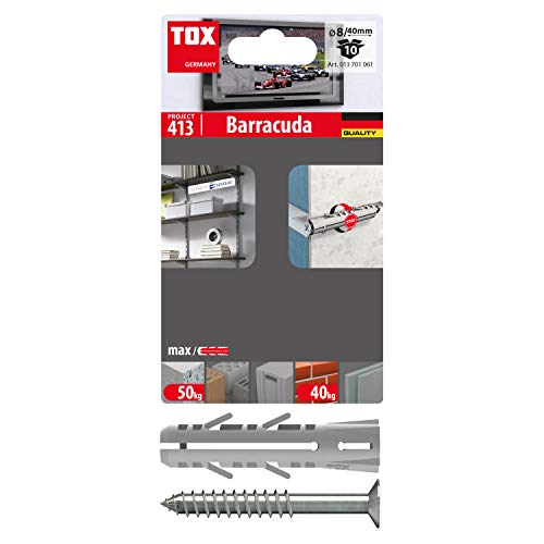 TOX Spreizdübel Barracuda 8x40 mm + Schraube, Dübel speziell für Vollstein und Beton mit sehr hohen Haltewerten, zuverlässige Befestigungen und einfache Montage, 10 Stück im Blister, 013701061 von TOX