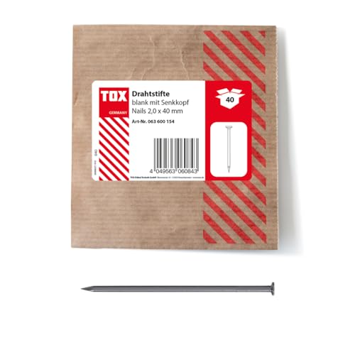 TOX 2,0x40 mm Drahtstifte Nails Senkkopf für einfache Holzverbindungen und Ebene Flächen, blanker Stahl, 40 STK. in Einer wiederverschließbaren und umweltschonenden Papierverpackung, 063600154, Silber TOX 2,0x40 mm Drahtstifte Nails Senkkopf für einfache Holzverbindungen und Ebene Flächen, blanker Stahl, 40 STK. in Einer wiederverschließbaren und umweltschonenden Papierverpackung, 063600154, Silber von TOX