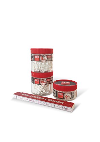 TOX Allzweckdübel mit Kragen Deco Ø 6 mm Ø 8 mm Ø 10 mm + TOX Meterstab, Dübel für fast alle Baustoffe, Bundle 4 tlg., 1 Stück, 01619112 TOX Allzweckdübel mit Kragen Deco Ø 6 mm Ø 8 mm Ø 10 mm + TOX Meterstab, Dübel für fast alle Baustoffe, Bundle 4 tlg., 1 Stück, 01619112 von TOX