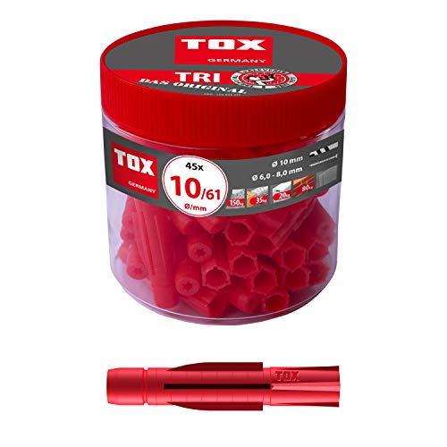 TOX Allzweckdübel Tri 10 x 61 mm in Runddose, Dübel für fast alle Baustoffe, 45 Stück, 010260081 von TOX