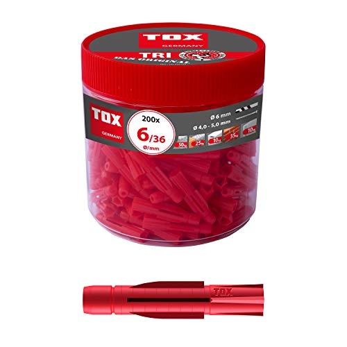 TOX Allzweckdübel Tri 6 x 36 mm in Runddose, Dübel für fast alle Baustoffe, 200 Stück, 010260031 von TOX