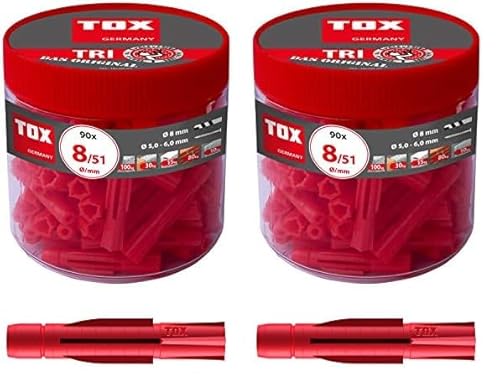 TOX Allzweckdübel Tri 8 x 51 mm in Runddose, Dübel für Fast alle Baustoffe, 90 Stück, 010260051 (Packung mit 2) von TOX