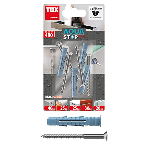 TOX Aqua Stop Pro, abdichtender Allzweckdübel 6/38 für Befestigungen an gefliesten Wänden und Böden, aus HDPE-Spezialkunststoff, mit Schraube 4x50 mm, 014771011 von TOX