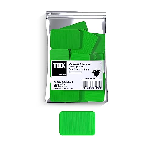 TOX Distance Allround Unterlegplatten, Ausgleichsplatten aus Kunststoff, belastbar bis 5 Tonnen, Polypropylen, 60 x 40 x 5 mm, 1 Beutel, 25 Stk., 065600110 von TOX