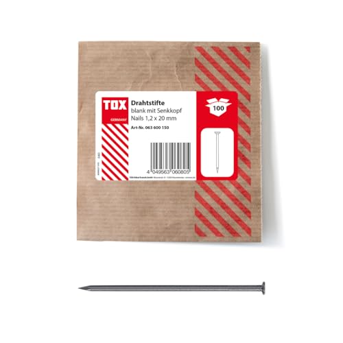 TOX Drahtstifte Nails 1,2x20 mm mit Senkkopf für einfache Holzverbindungen und ebene Flächen, blanker Stahl, 100 Stk. in einer wiederverschließbaren und umweltschonenden Papierverpackung, 063600150 TOX Drahtstifte Nails 1,2x20 mm mit Senkkopf für einfache Holzverbindungen und ebene Flächen, blanker Stahl, 100 Stk. in einer wiederverschließbaren und umweltschonenden Papierverpackung, 063600150 von TOX