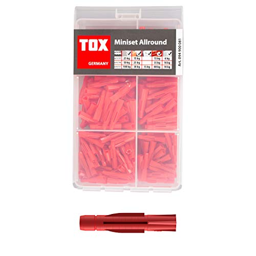 TOX 94900081 Miniset Allround Sortiment Allzweckdübel TRI in DREI Dübelgrößen ø 5, 6 und 8 mm, Dübelsortiment für Fast alle Baustoffe und die häufigsten Befestigungsprojekte, 240-tlg, 094900081, rot von TOX