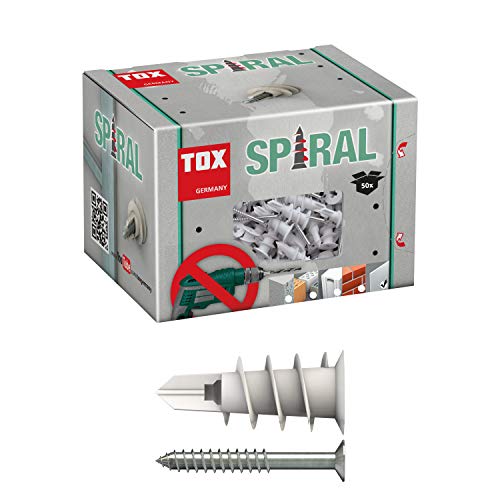 TOX Gipskartondübel Spiral 32 mm mit Schraube 4,5 x 45 mm, für einlagige Gipskartonplatten, 50 Stück Dübel und 50 Senkkopfschrauben, 068101231 von TOX