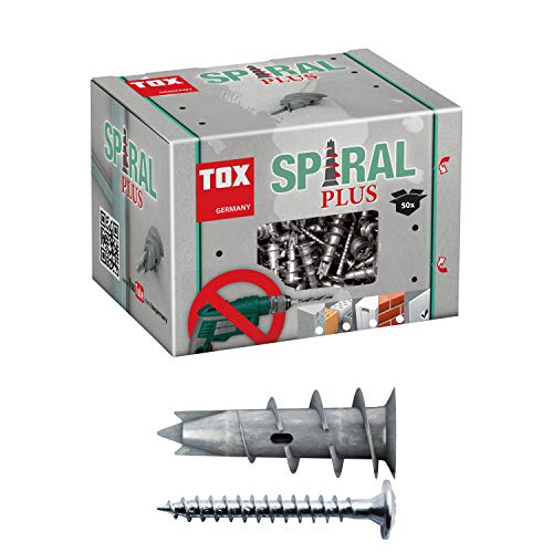 TOX Gipskartondübel Spiral Plus 37-2 + Schraube mit PH2-Antrieb, 35 mm, für ein- und zweilagige Gipskartonplatten + Gipsfaserplatten, ohne Vorbohren in Gipskarton, 50 Stück im Karton, 068101021 von TOX