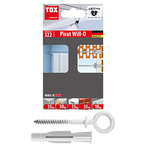 TOX Hakendübel Pirat Will-O, Dübel 8 x 51 mm, Haken 5 x 86 mm, 2 Stück, 051701131 von TOX