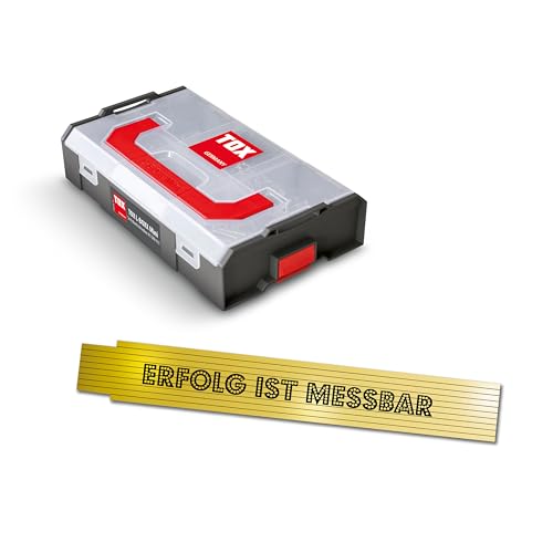 TOX L-BOXX Mini M6 Sechskantschrauben-Set DIN 933 (230-tlg.) + Meterstab 2m in Gelb mit Aufdruck, M6 Maschinenschrauben in 6 Größen in anpassbarer und verklickbarer Sortierbox, 094909166 von TOX