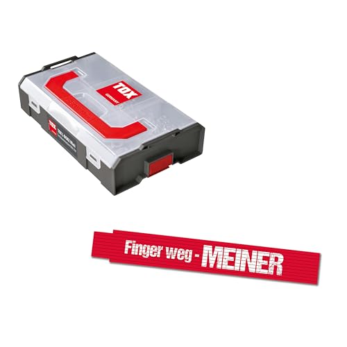 TOX L-BOXX Mini Sechskantmuttern-Set DIN 934 (670-tlg.) + Meterstab 2m in Rot mit Aufdruck, Muttern in 6 gängigen Größen in anpassbarer und verklickbarer Sortierbox, 094909164 von TOX