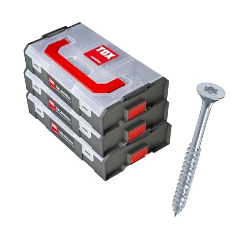 TOX L-BOXX Mini Spanplattenschrauben-Set 3 und 3,5 mm (700-tlg.), TX-Antrieb + Meterstab 2m in Grün mit Aufdruck, Holzschrauben in 6 Größen in anpassbarer und verklickbarer Sortierbox, 094909168 von TOX