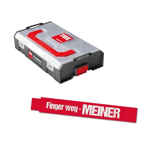 TOX L-BOXX Mini Unterlegscheiben-Set DIN 125 (400-tlg.) + Meterstab 2m in Rot mit Aufdruck, U-Scheiben in 6 gängigen Größen in anpassbarer und verklickbarer Sortierbox, 094909163 von TOX