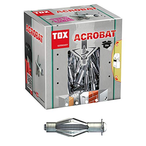 TOX Metall-Hohlraumdübel Acrobat M4 x 38 mm verzinkt, für Befestigungen in Gipskartonplatten, 50 Stück, 035101031 von TOX