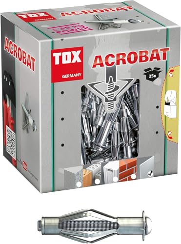 TOX Metall-Hohlraumdübel Acrobat M5 x 65 mm verzinkt mit metrischer Schraube M5 x 71 mm M, für Befestigungen in Gipskartonplatten und geringen Hohlraumtiefen, 25 Stück, 035101081 von TOX